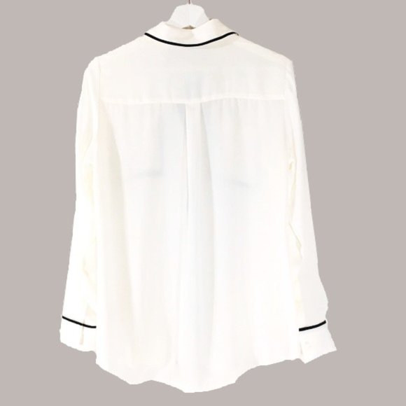 Express Original Fit Ivory Contrast Piping Portofino Blouse Roll Tab Sleeves Med - Picture 4 of 9